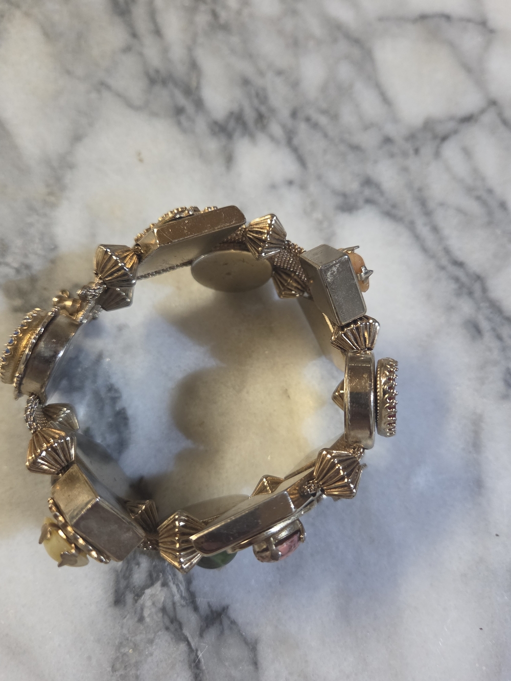 Vintage Victorian Gold-Tone Multi-Stone Bracelet Blue, Green, Red and Yellow - Picture 12 of 12